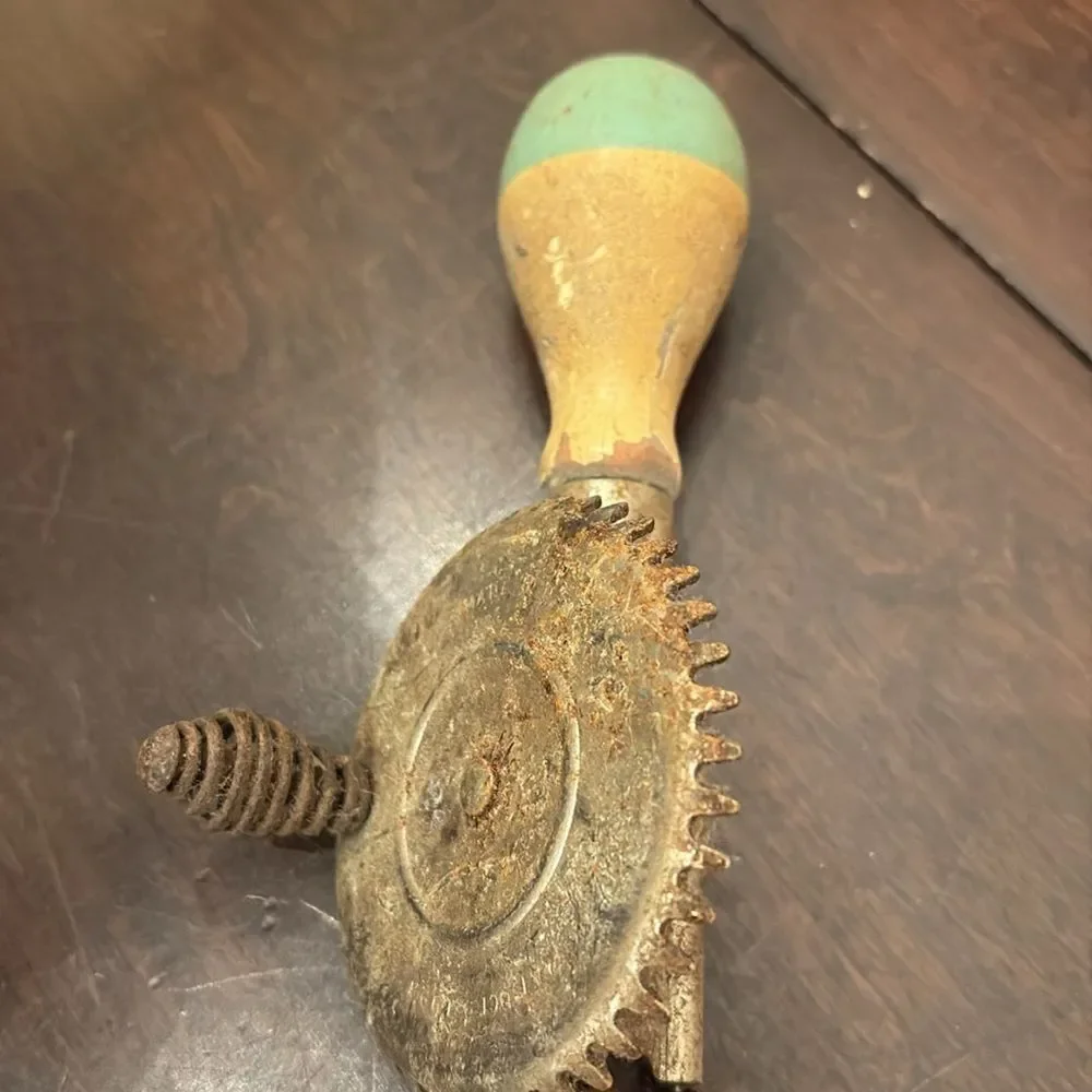 Vintage Egg Beater with Green Wooden Handle USA
